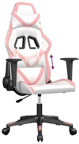 Cadeira gaming couro artificial branco e rosa