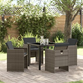 vidaXL Conjunto de Jantar de Jardim de 5 Peças com Almofadas Cinza de Vime Poliéster