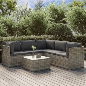 vidaXL 6 pcs conjunto lounge de jardim c/ almofadões vime PE cinzento