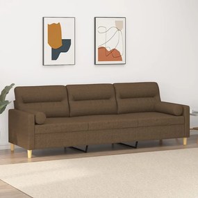 vidaXL Sofá 3 lugares c/ almofadas e almofadões 210 cm tecido castanho