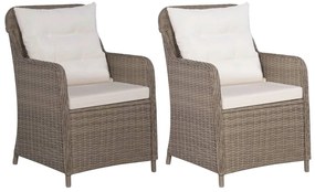 Cadeiras de exterior c/ almofadões 2 pcs vime PE castanho