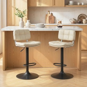 Conjunto de 2 bancos de bar vintage estofados — giratórios, ajustáveis — com apoio para os pés — revestimento sintético em tom creme