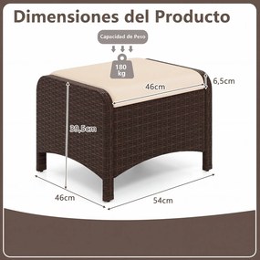 Conjunto de 2 Otomanas Retangulares para Repousa-pés, 54 x 46 x 39,5 cm, Almofadas Removíveis, Bege e Castanho