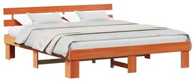 Estrado de Cama com Cabeceira Castanho 200x200 cm Madeira Sólida de Pi