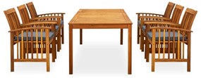 7 pcs conjunto de jantar p/ jardim c/ almofadões acácia maciça