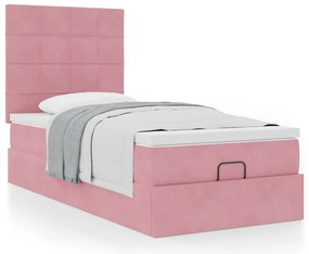 Estrutura de cama otomana com colchões rosa 90x200cm veludo