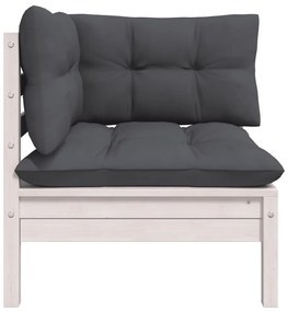 3 pcs conjunto lounge jardim c/ almofadões pinho maciço branco