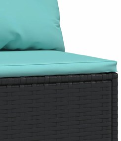 Sofás de centro p/ jardim c/ almofadões 2 pcs vime PE preto