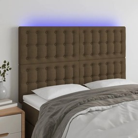 Cabeceira de cama c/ luzes LED tecido 144x5x118/128cm castanho