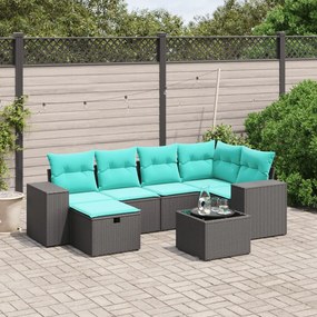 vidaXL 7 pcs conjunto de sofás p/ jardim c/ almofadões vime PE preto