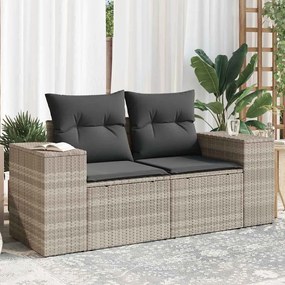 vidaXL Sofá jardim de 2 lugares com almofadões vime PE cinzento claro