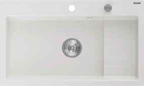 Mexen Omar lava-loiça de granito 1-cuba 800 x 480 mm, branco, sifão cromado - 6520801005-20