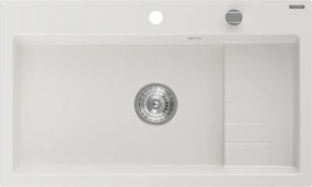 Mexen Omar lava-loiça de granito 1-cuba 800 x 480 mm, branco, sifão cromado - 6520801005-20
