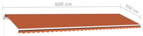 Toldo retrátil manual independente 600x350cm laranja e castanho