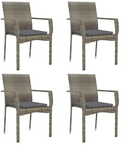 5 pcs conjunto jantar jardim c/ almofadões vime PE preto/cinza