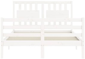 Estrutura de cama de casal c/ cabeceira madeira maciça branco