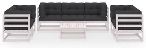 8 pcs conjunto lounge de jardim com almofadões pinho maciço