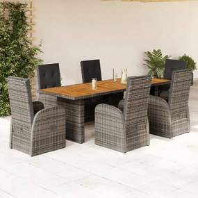 vidaXL 7 pcs conjunto de jantar p/ jardim c/ almofadões vime PE cinza
