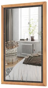 Espelho decorativo retangular de madeira rústico montado na parede com placa traseira 55 x 90 x 2,5 cm natural