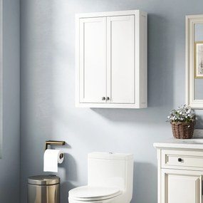 Armário de parede para casa de banho 61 x 20 x 84 cm com 3 níveis, móvel suspenso de arrumação com 2 portas e prateleira ajustável, branco