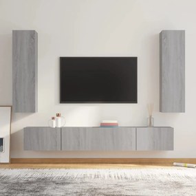 Conjunto móveis de TV 4 pcs madeira processada sonoma cinza