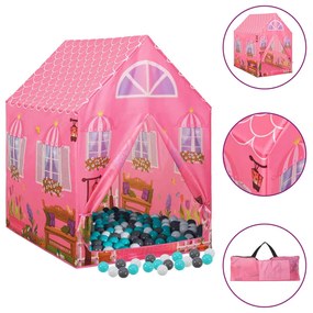 3107749 vidaXL Tenda de brincar infantil com 250 bolas 69x94x104 cm rosa