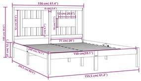 Estrutura de cama king 150x200 cm madeira maciça cinzento