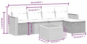 6 pcs conjunto sofás de jardim c/ almofadões vime PE preto