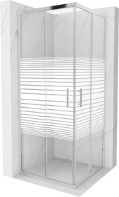 Mexen Rio cabine de duche quadrada 80 x 80 cm, faixas brancas, cromada - 860-080-080-01-20