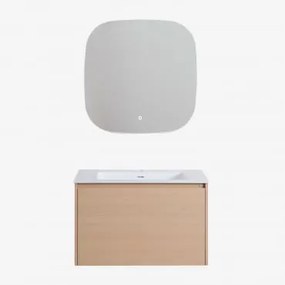 Conjunto De Móveis De Banheiro Em Madeira Jacob Com Pia Integrada Madeira Natural & Quadrado Led E Anti-embaciamento 75x75 Cm Riben & - Sklum