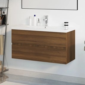 3152884 vidaXL Armário lavatório +lavatório embutido madeira carvalho castanho