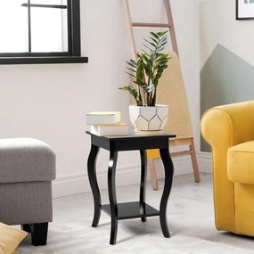 Conjunto de 2 mesas-de-cabeceira com 2 níveis e pernas curvas Mesas de cabeceira para quarto, sala de estar e quarto familiar 40 x 40 x 60 cm Preto