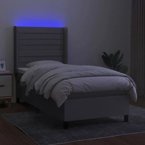 Cama box spring c/ colchão e LED 90x200 cm tecido cinza-claro