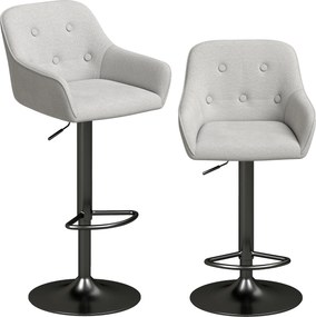 HOMCOM Banquetas de Bar Conjunto de 2, Banquetas em Chenille, Altura Ajustável, Rotação 360°, Encosto e Apoiápés, Cinza | Aosom Portugal