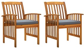 vidaXL Cadeiras de jantar p/ jardim 2 pcs c/ almofadões acácia maciça
