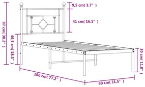 Estrutura de cama metal s/ colchão c/ cabeceira 75x190 cm preto