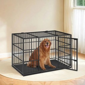 Gaiola para cães 122 x 75 x 80 cm com bandeja removível preto