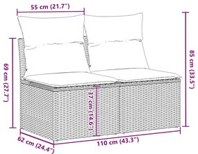 2 pcs conjunto sofás jardim c/ almofadões vime PE/acácia preto