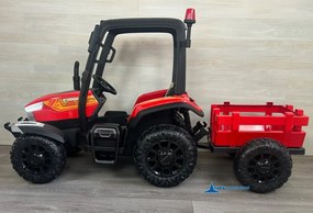 Trator elétrico para crianças Peketrac 5200 com reboque 2.4G 24V, rodas borracha vermelho