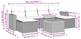 7 pcs conjunto de sofás p/ jardim com almofadões vime PE bege