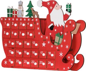 Calendário do Advento de madeira para encher, decoração de Natal com 24 gavetas, Pai Natal e trenó, 22,5 x 8 x 36 cm, vermelho
