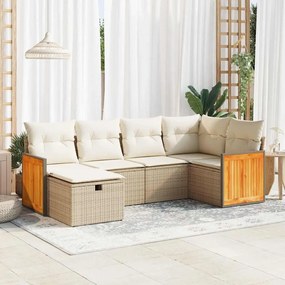 vidaXL 6 pcs conjunto de sofás p/ jardim com almofadões vime PE bege