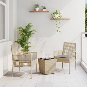 Conjunto de Bistro Jardim 3 Peças com Almofadas Bege em Polyrattan