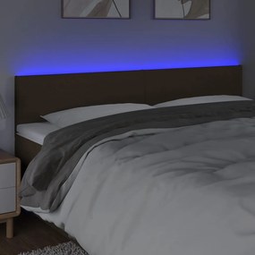 Cabeceira de cama c/ luzes LED tecido 160x5x78/88 cm castanho