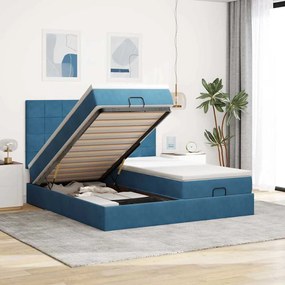 Estrutura de cama otomana com colchão azul escuro Veludo