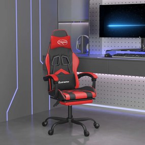 Cadeira gaming c/ apoio pés couro artificial preto e vermelho