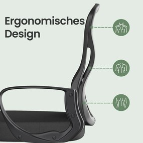 Cadeira de escritório ergonómica de malha, 60 x 60 x (95,5-105,5) cm com função de balanço Preta