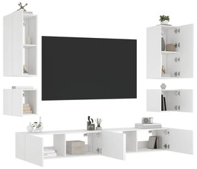 6 pcs móveis de parede para TV com luzes LED branco