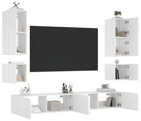 vidaXL 6 pcs móveis de parede para TV com luzes LED branco