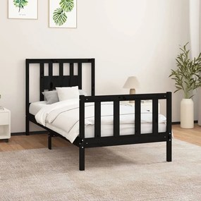 vidaXL Estrutura de cama com cabeceira 90x200 cm pinho maciço preto